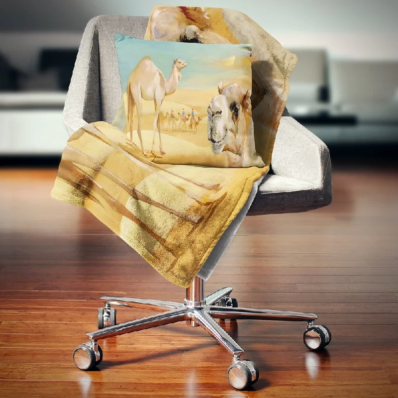 lint-free throw blanket-Designart 'Wandering Camels in Desert' Watercolor Animal Throw Blanket