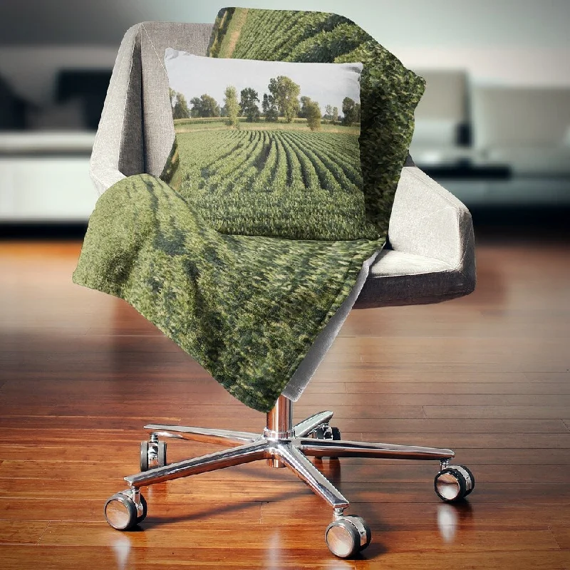 fall fleece throw blanket-Designart 'Wisconsin Soybean Field Rows' Landscape Fleece Throw Blanket