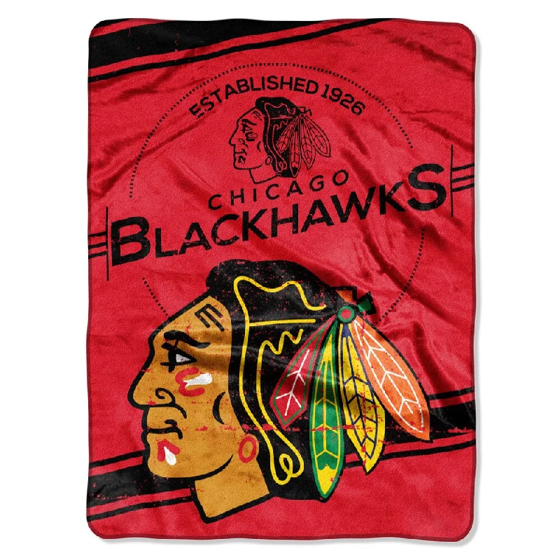 anniversary wool throw blanket-NHL 801 Blackhawks Stamp Raschel Throw