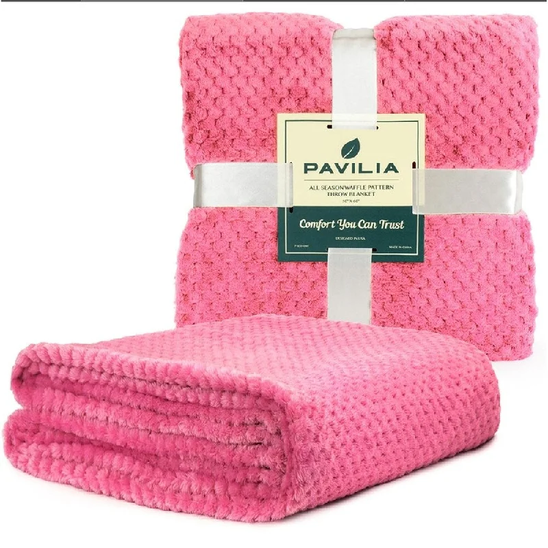 synthetic fleece throw blanket-Pink Waffle Knit Throw Blanket 50" x 60"