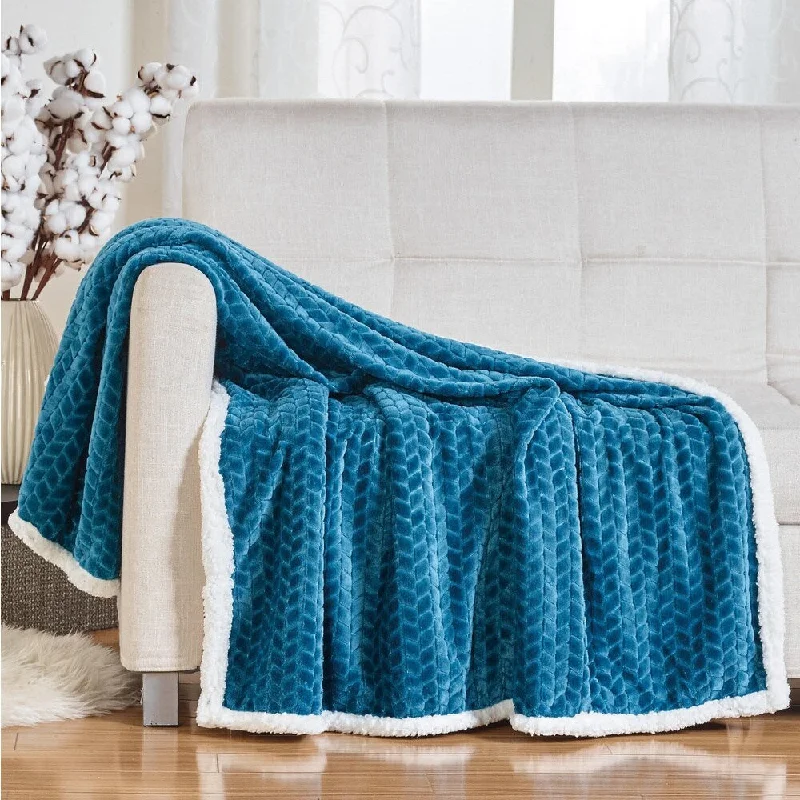 large fleece throw blanket-Porch & Den Crosswater Teal Braided Sherpa Throw