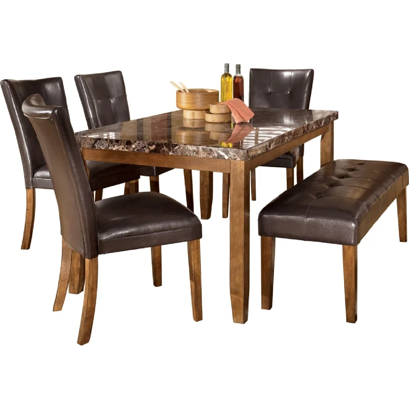 fabric modern dining set-Lacey 6 Piece Dining Room - Medium Brown - (PKG000093)