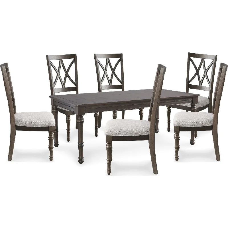 blue coastal dining set-Lanceyard 7 Piece Formal Dining - Grayish Brown - (PKG013318)