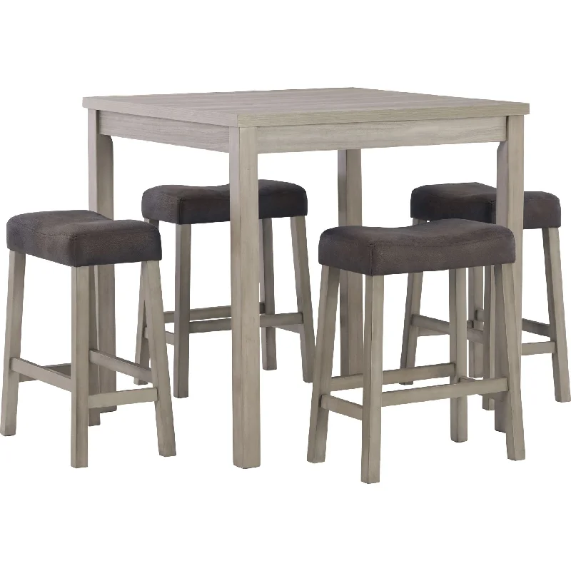 wide farmhouse dining set-Loratti 5 Piece Pub Dining - Gray - (D261-223)