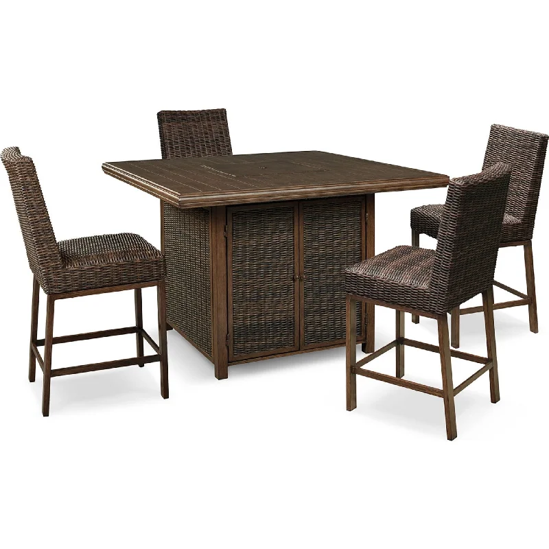 classic patio dining set-Paradise Trail 5 Piece Outdoor Dining Set - Medium Brown